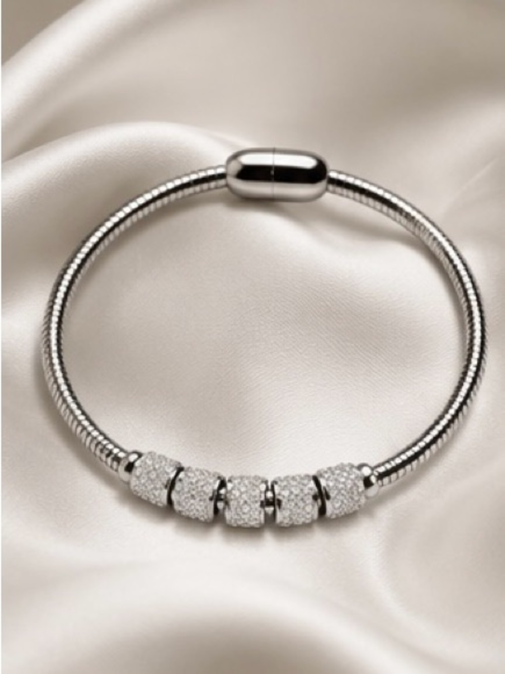 Modern Silver Crystal Accent Bangle 
Bracelet